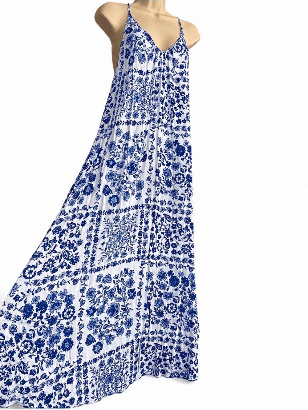 Poupette St Barth Blue White Floral Maxi Dress S Open Back Resort Boho Viscose - Picture 3 of 8